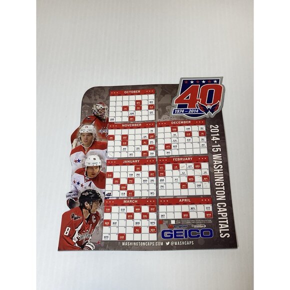 Washington Capitals 40th Anniversary Magnetic Schedule Hockey 2014-2015 Ovechkin - Picture 1 of 3